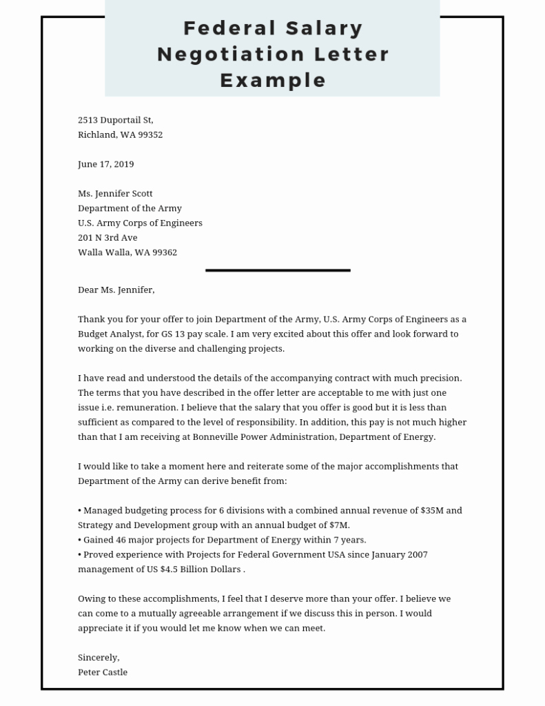 Salary Negotiation Letter to Employer New Federal Salary Negotiation Letter Example