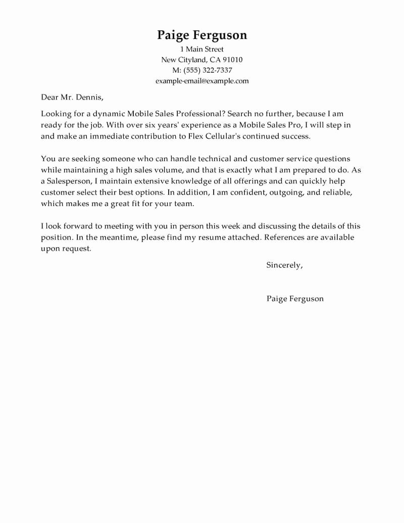 Sales Cover Letter Examples Beautiful Best Mobile Sales Pro Cover Letter Examples