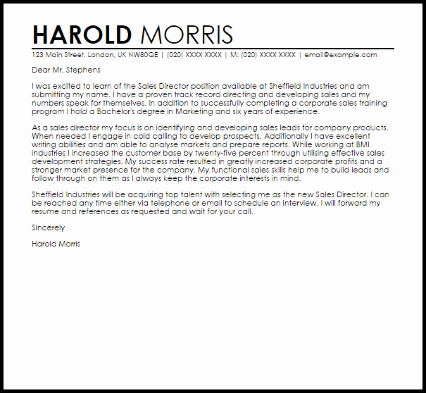 Sales Cover Letter Examples Beautiful Sales Director Cover Letter Sample