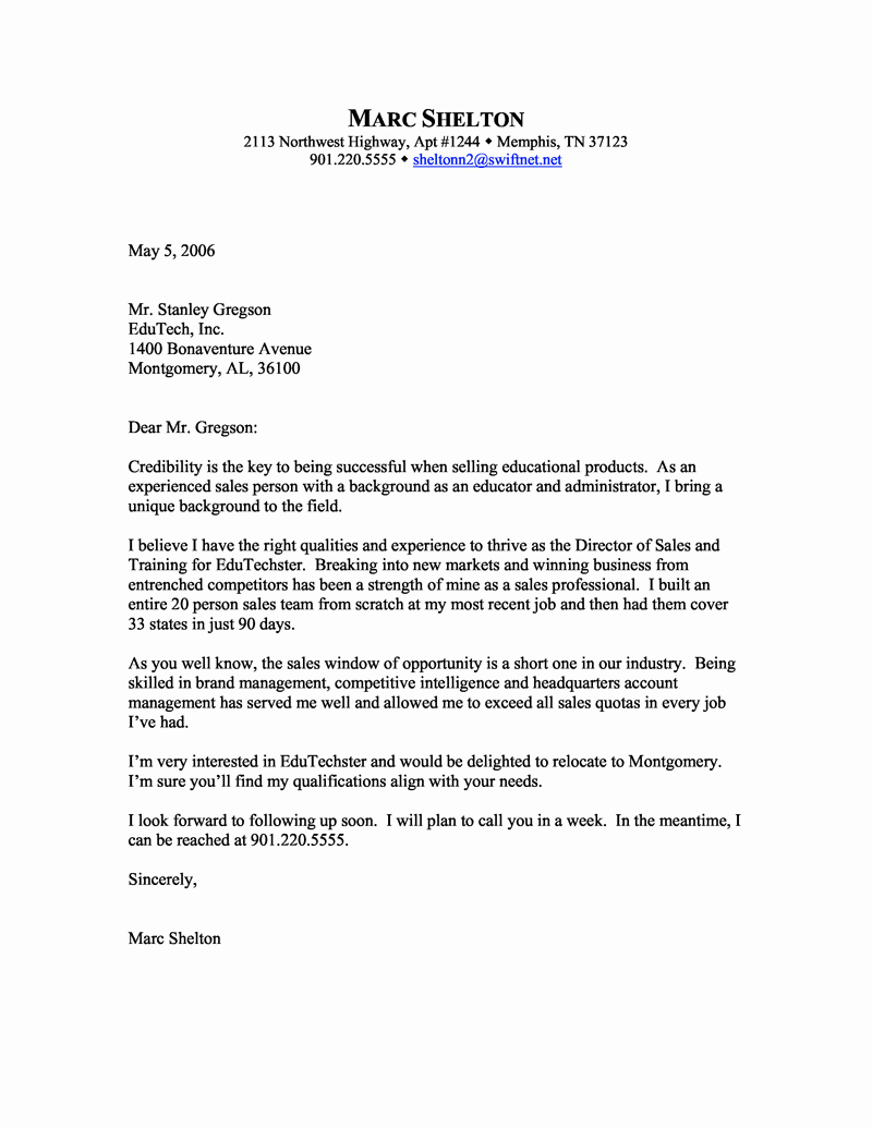Sales Cover Letter Examples Fresh Sales Cover Letter Examples
