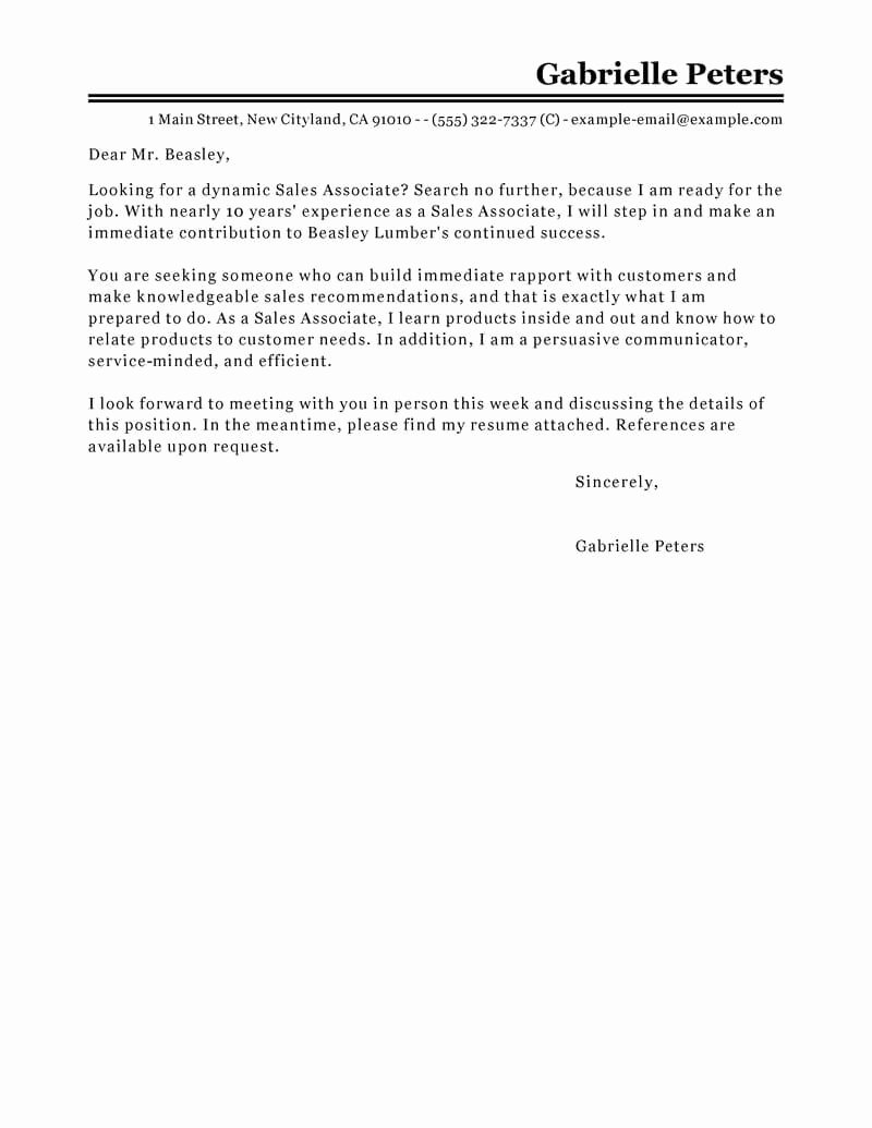 Sales Cover Letter Examples Luxury Best Sales associate Cover Letter Examples