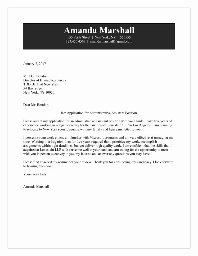 Sample Administrative assistant Cover Letter Inspirational Administrative assistant Cover Letter