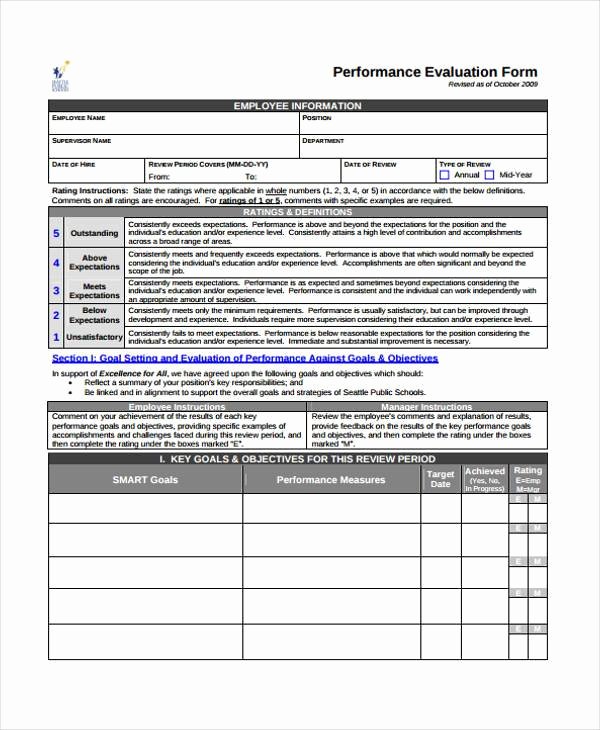 Sample Annual Performance Review Beautiful Free 9 Performance Evaluation form Samples In Sample