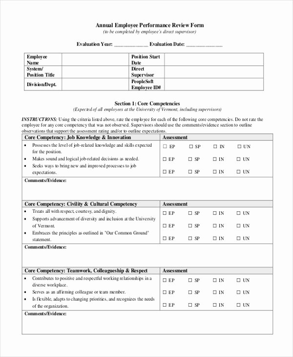 Sample Annual Performance Review Lovely Free 10 Sample Employee Performance Review forms In Doc