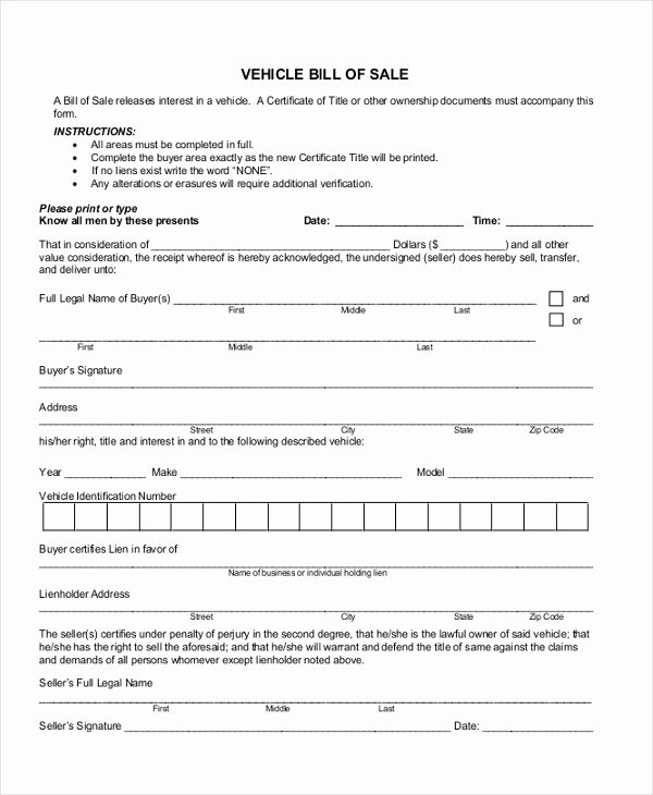 Sample Bill Of Sale Vehicle Elegant Sample Car Bill Of Sale forms 9 Free Documents In Pdf
