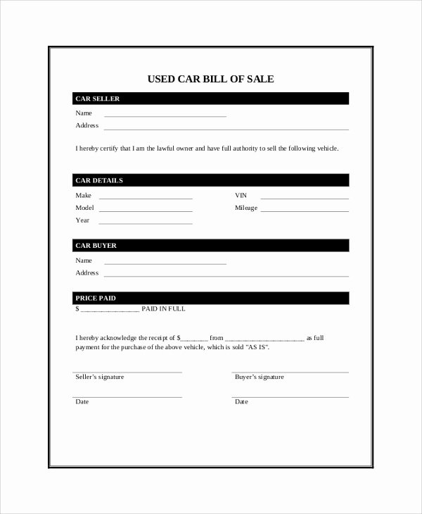 Sample Bill Of Sale Vehicle New Sample Bill Of Sale Pdf 8 Examples In Pdf