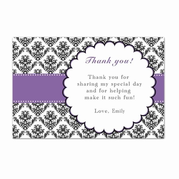 Sample Birthday Thank You Notes New Printable Personalized Purple Damask Party Thank You Card Note