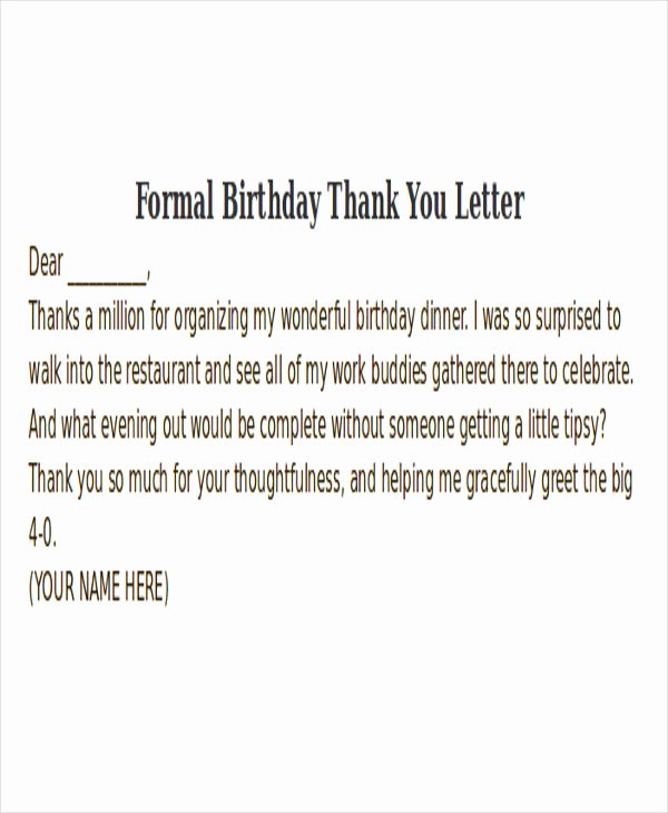 Sample Birthday Thank You Notes Unique Thank You Letter format