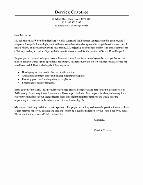 Sample Business Cover Letters Inspirational Big Business Analyst Cover Letter Example