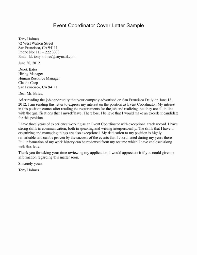 Sample Business Cover Letters New Coordinator Cover Letter Cover Letter Sample Of A