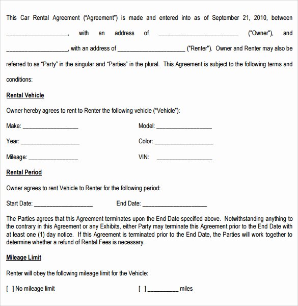 Sample Car Rental Agreements Elegant Sample Car Rental Agreement 12 Documents In Pdf Word