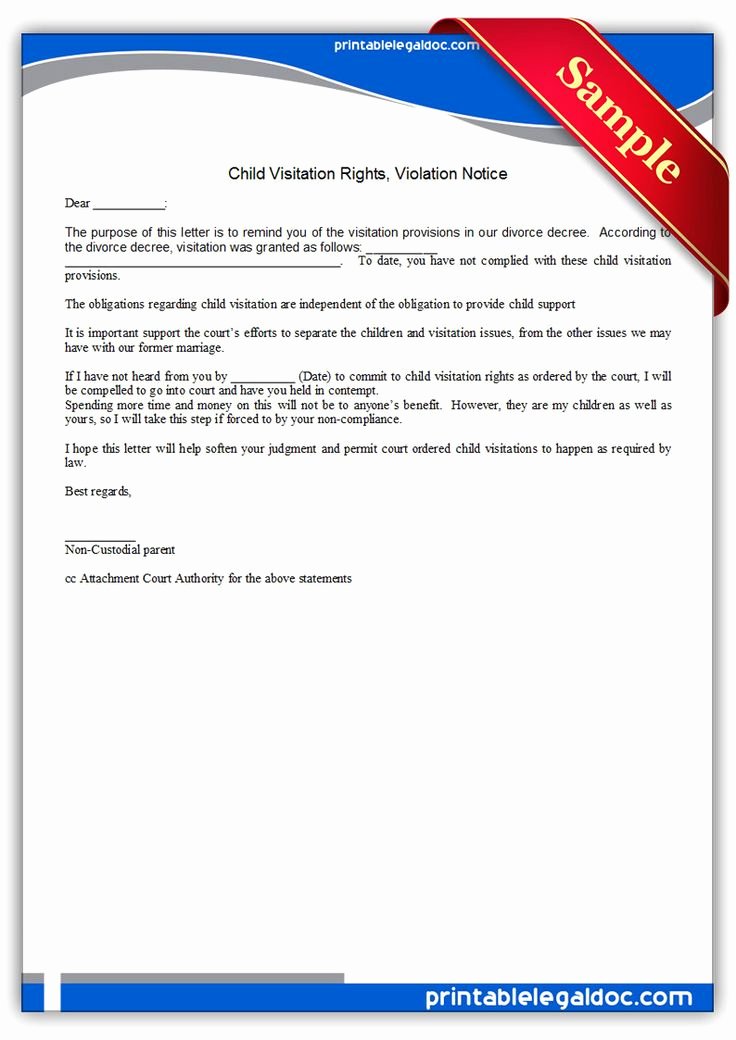 Sample Child Visitation Agreement Awesome Free Printable Child Visitation Rights Viiolation Notice