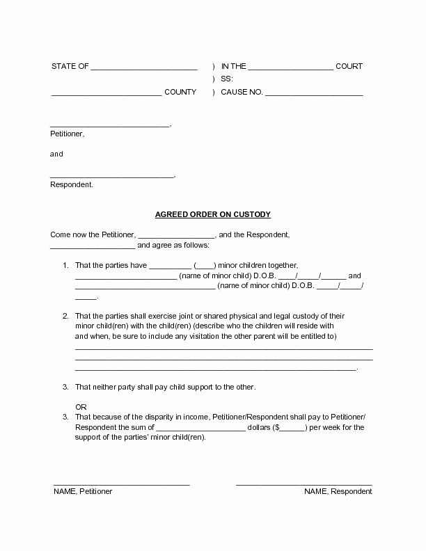 Sample Child Visitation Agreement Unique Sample Custody Agreement – Business form Letter Template