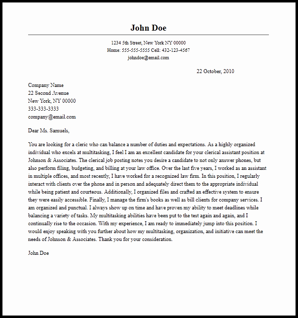 Sample Clerical Cover Letter Best Of Professional Clerical Cover Letter Sample &amp; Writing Guide