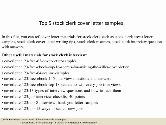 Sample Clerical Cover Letter Lovely top 5 Stock Clerk Cover Letter Samples