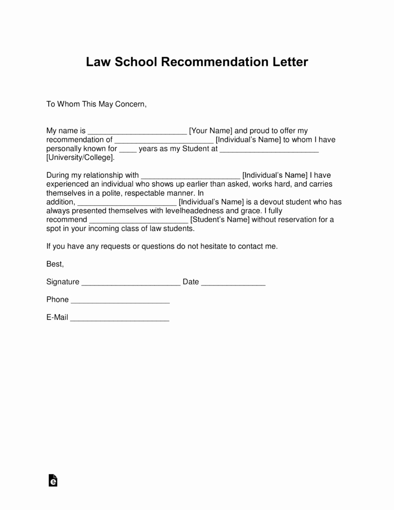 Sample College Recommendation Letter Best Of Free Law School Re Mendation Letter Templates with