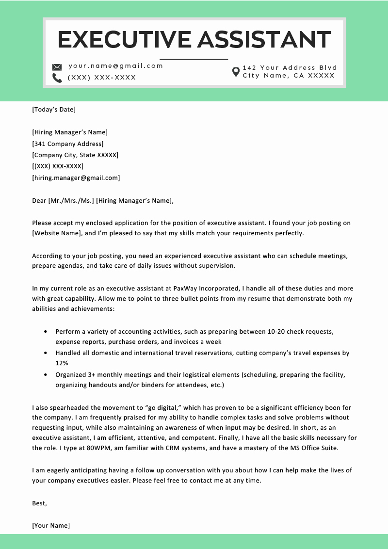 Sample Cover Letter Free Best Of Executive assistant Cover Letter Example &amp; Tips
