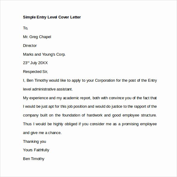 Sample Cover Letters Entry Level Lovely Entry Level Cover Letter Templates 9 Free Samples