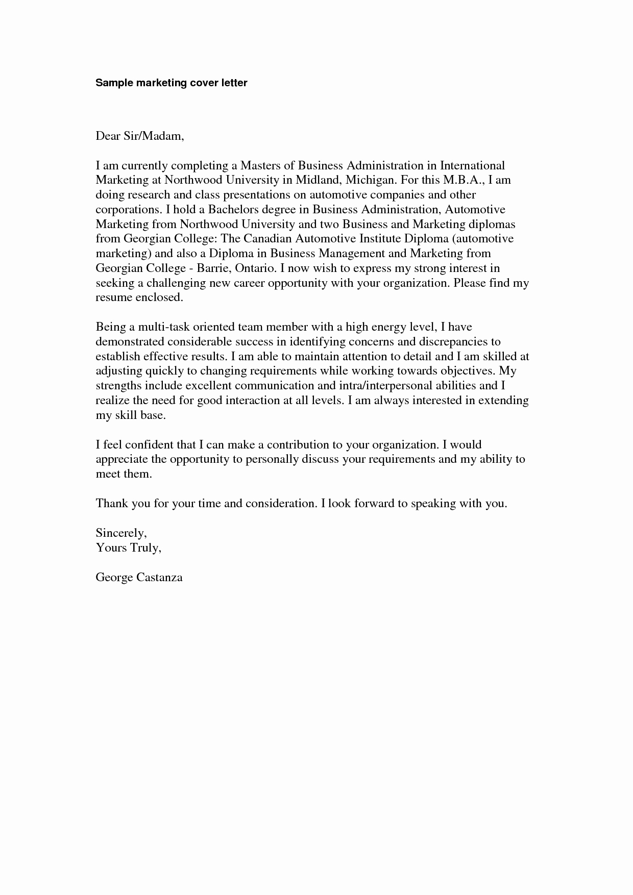 Sample Cover Letters Marketing Best Of Marketing Cover Letter Sample Marketing Cover Letter