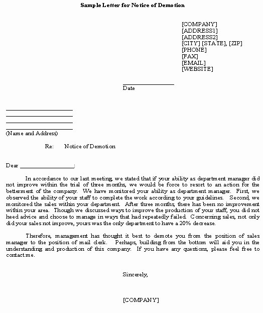 Sample Demotion Letter to Employee Beautiful Voluntary Demotion Letter Employee