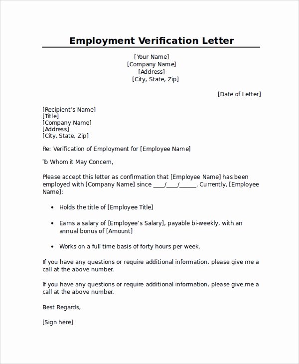 Sample Employee Verification Letter Lovely Employment Verification Letter Templates 7 Documents In