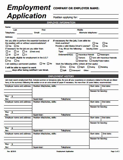 Sample Employment Application Word Awesome Generic Employer Application