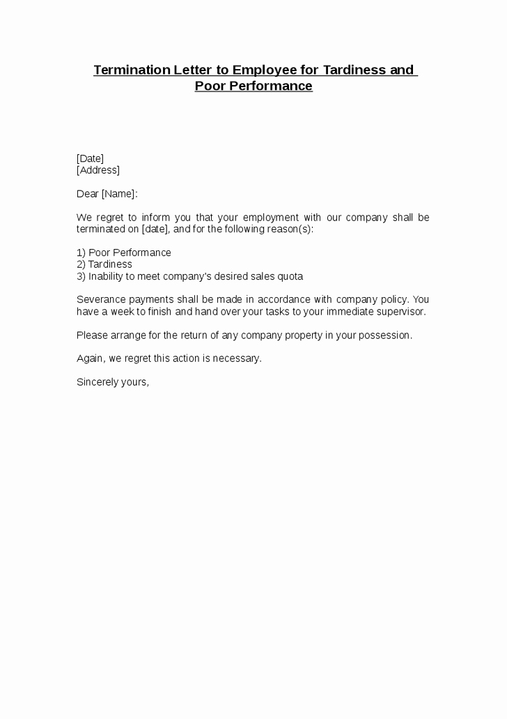 Sample Employment Termination Letter Awesome Sample Letter Terminat Employment Due to Poor