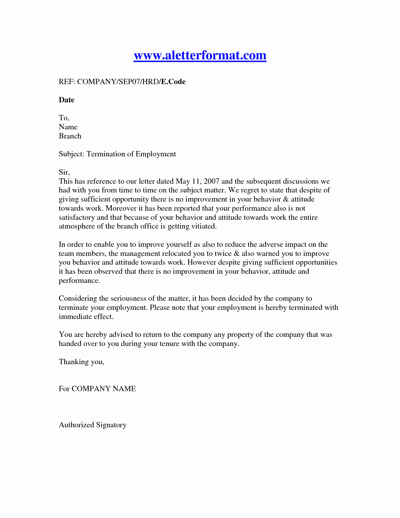 Sample Employment Termination Letter Awesome Termination Letter