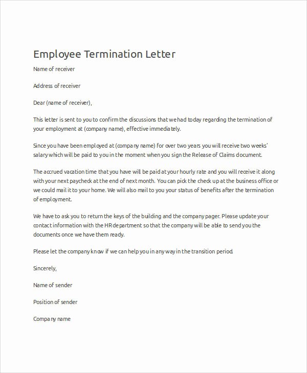 Sample Employment Termination Letter Inspirational Sample Termination Letter for the Workplace