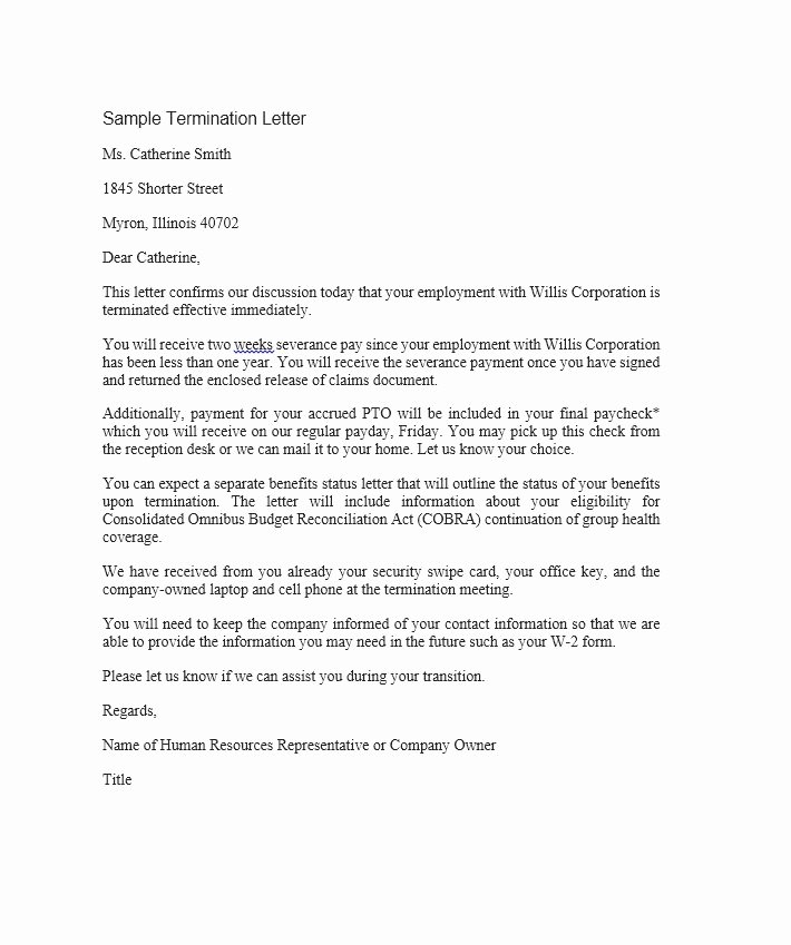 Sample Employment Termination Letter New 35 Perfect Termination Letter Samples [lease Employee