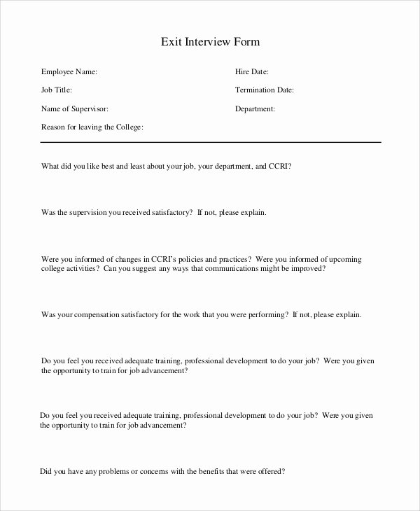 Sample forms In Word Elegant Sample Exit Interview form 10 Examples In Pdf Word