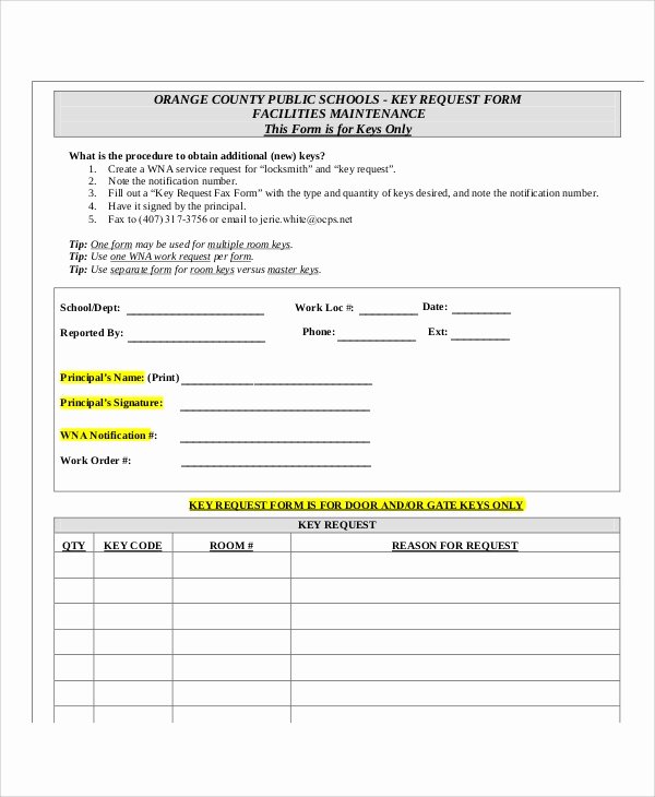 Sample forms In Word Elegant Sample Key Request form 10 Examples In Word Pdf
