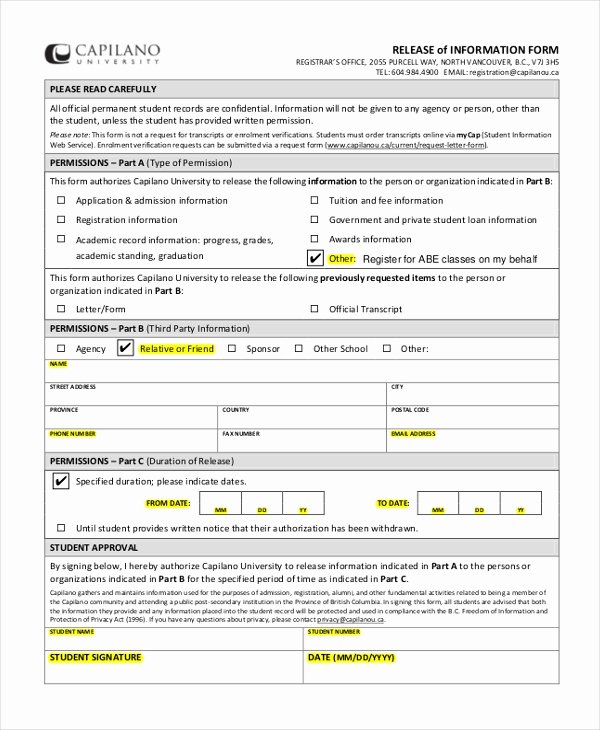 Sample General Release form Lovely Sample Release Of Information form 12 Free Documents In Pdf