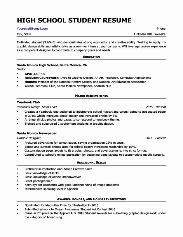 Sample High School Student Resume Awesome for High School Students 4 Resume Examples
