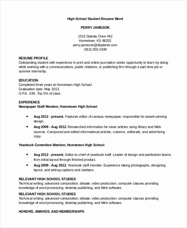 Sample High School Student Resume Unique Resume Sample 8 Examples In Word