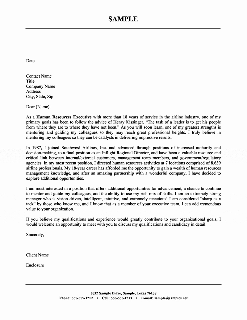 Sample Hr Cover Letter Unique Human Resources Executive Cover Letter