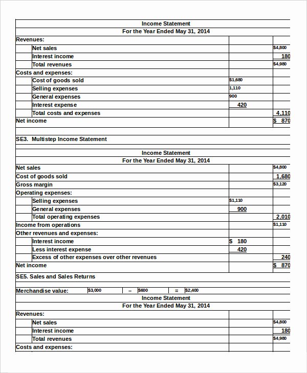 Sample Income Statement format Elegant Excel In E Statement 7 Free Excel Documents Download