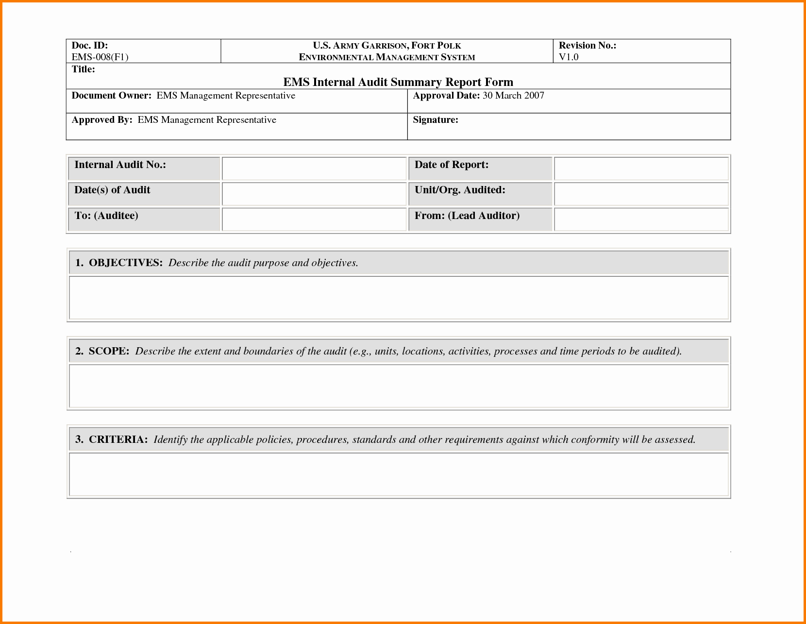 Sample Internal Audit Report Elegant 35 Excellent Audit Report form Template Examples Thogati