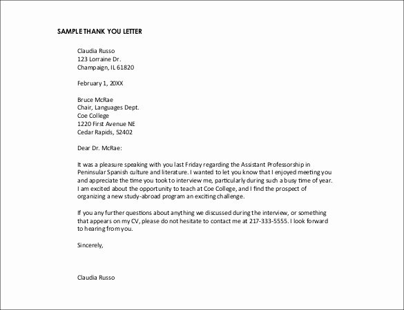 Sample Interview Thank You Note New 8 Interview Thank You Notes Free Sample Example