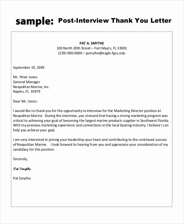 Sample Interview Thank You Note Unique Sample Thank You Letters for Interview 7 Examples In