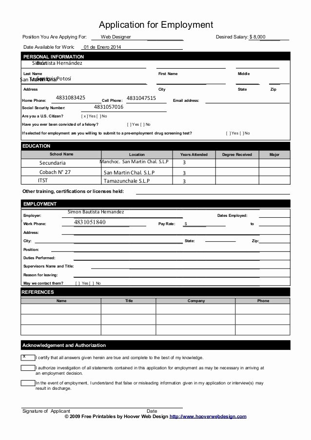 Sample Job Applications Best Of Sample Employment Application form Template
