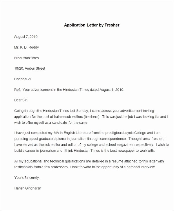 Sample Job Applications Fresh Application Letters Download Pdf format