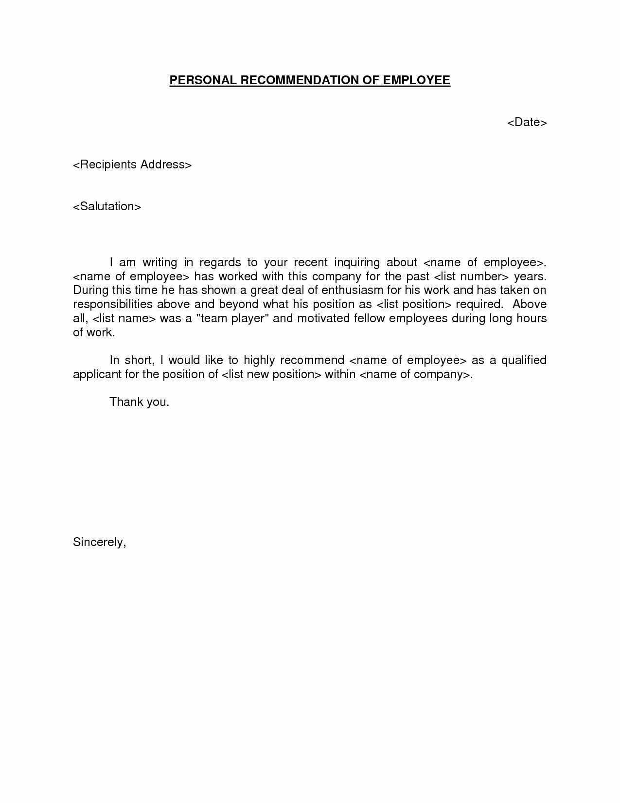 Sample Job Reference Letters Unique Letter Re Mendation for Employment