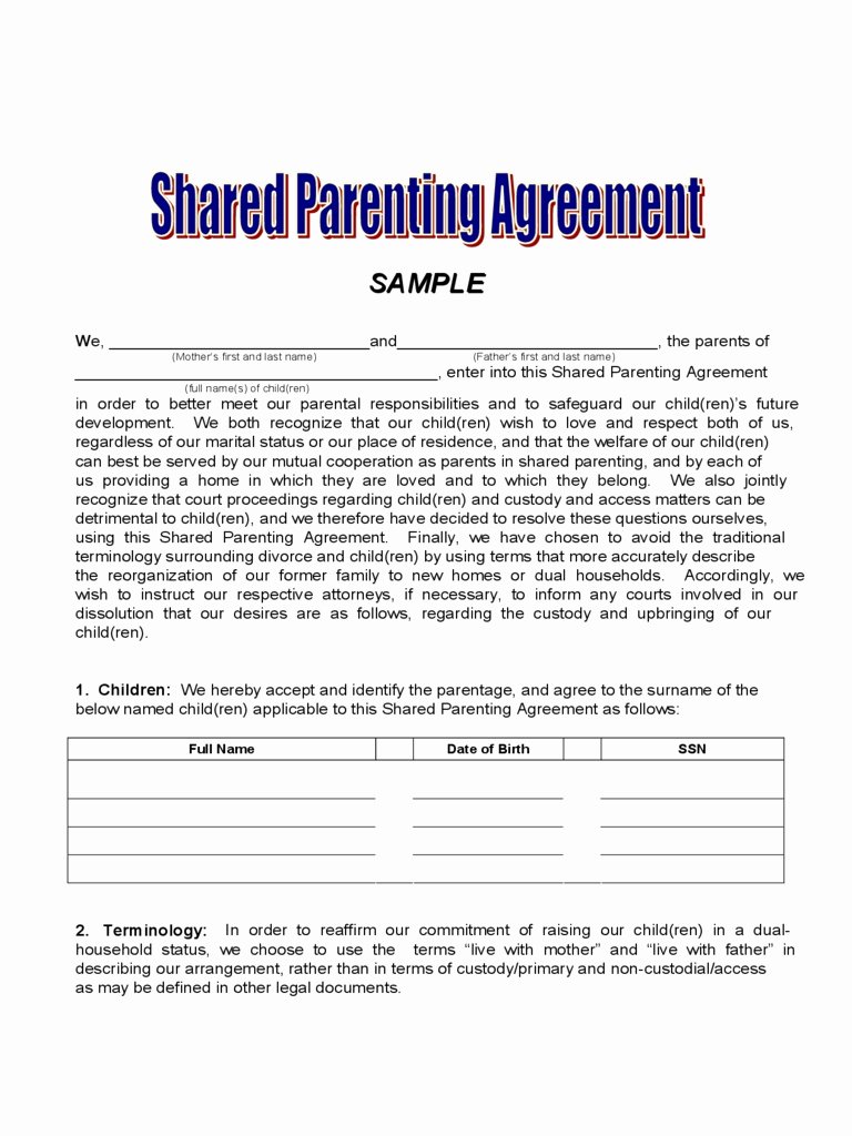 Sample Joint Custody Agreements Beautiful Child Visitation Agreement Letter Excellent Joint Custody