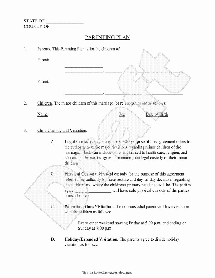Sample Joint Custody Agreements Luxury Parenting Plan Child Custody Agreement Template with
