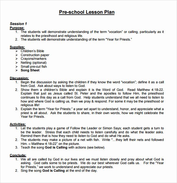 Sample Lesson Plans Kindergarten Unique Sample Preschool Lesson Plan 10 Pdf Word formats