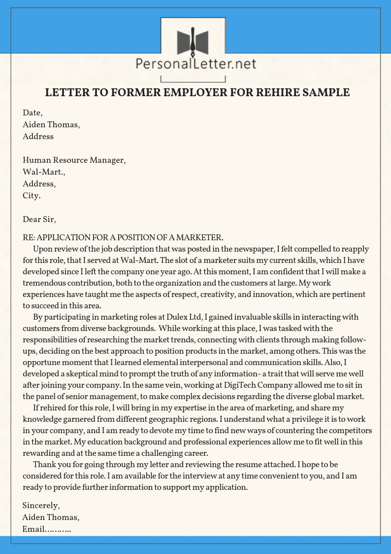 Sample Letter for Employee Best Of Rehire Letter to Employer