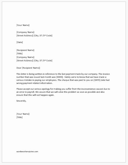 Sample Letter for Employees Best Of Hr Payroll Error Apology Letters to Employee