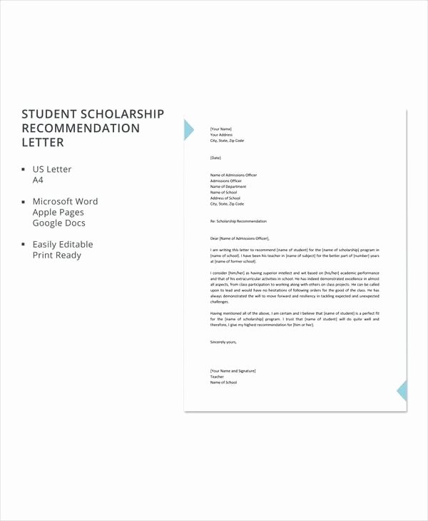 Sample Letter Of Recommendation Scholarship Elegant Free 32 Sample Letters Of Re Mendation for Scholarship