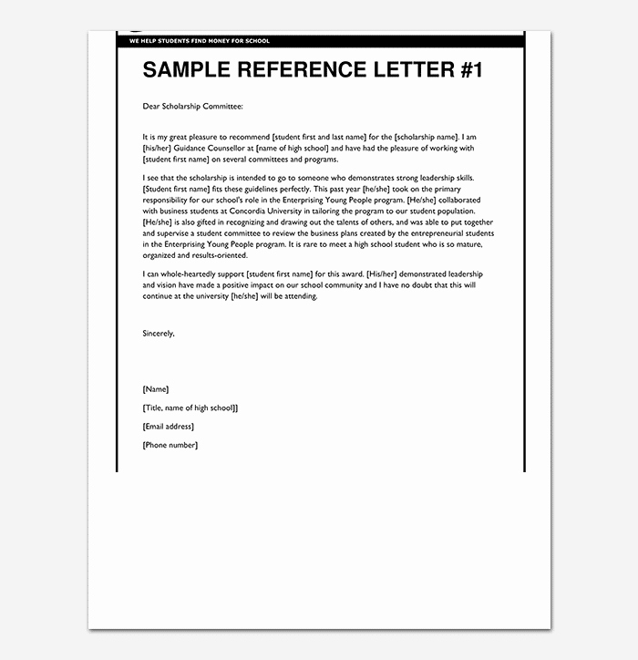 Sample Letter Of Recommendation Scholarship Fresh Scholarship Reference Re Mendation Letter Sample Letters
